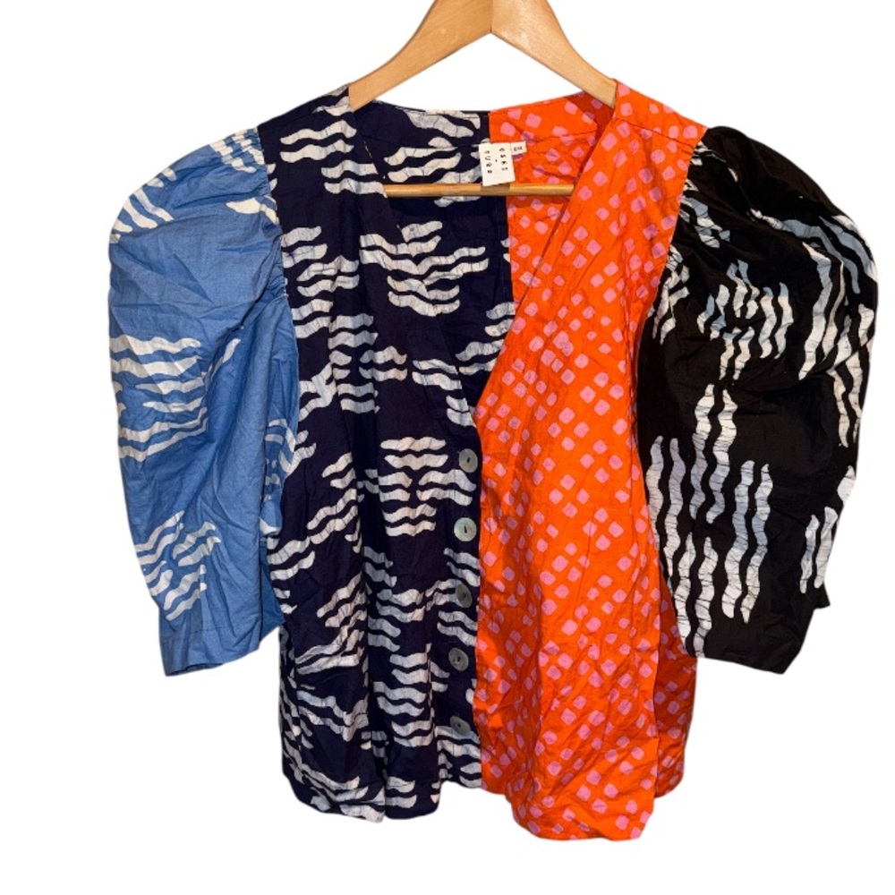 Osei-Duro blouse color block pattern Colorful button down xxl organic cotton